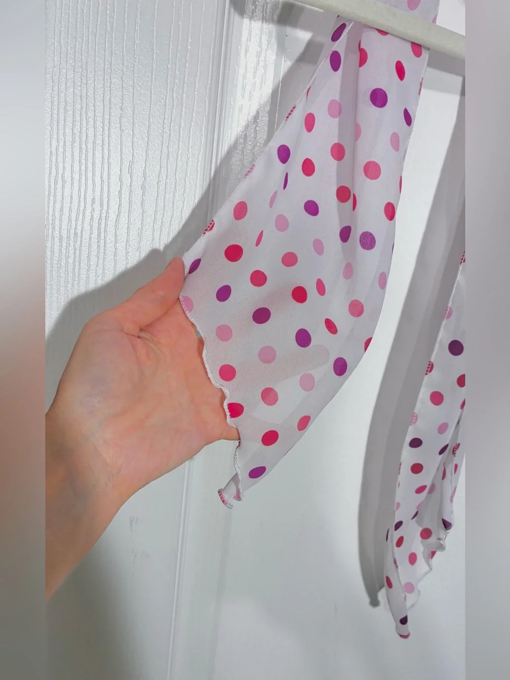 Polka Dot Sheer Oblong Scarf Pink Purple White 6.5x59